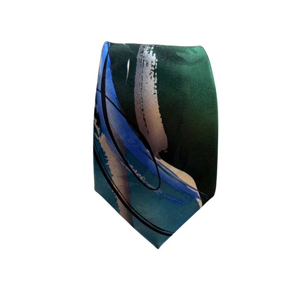 J. Garcia Silk Necktie Mens One Size Abstract Art Green Blue Collector Tie